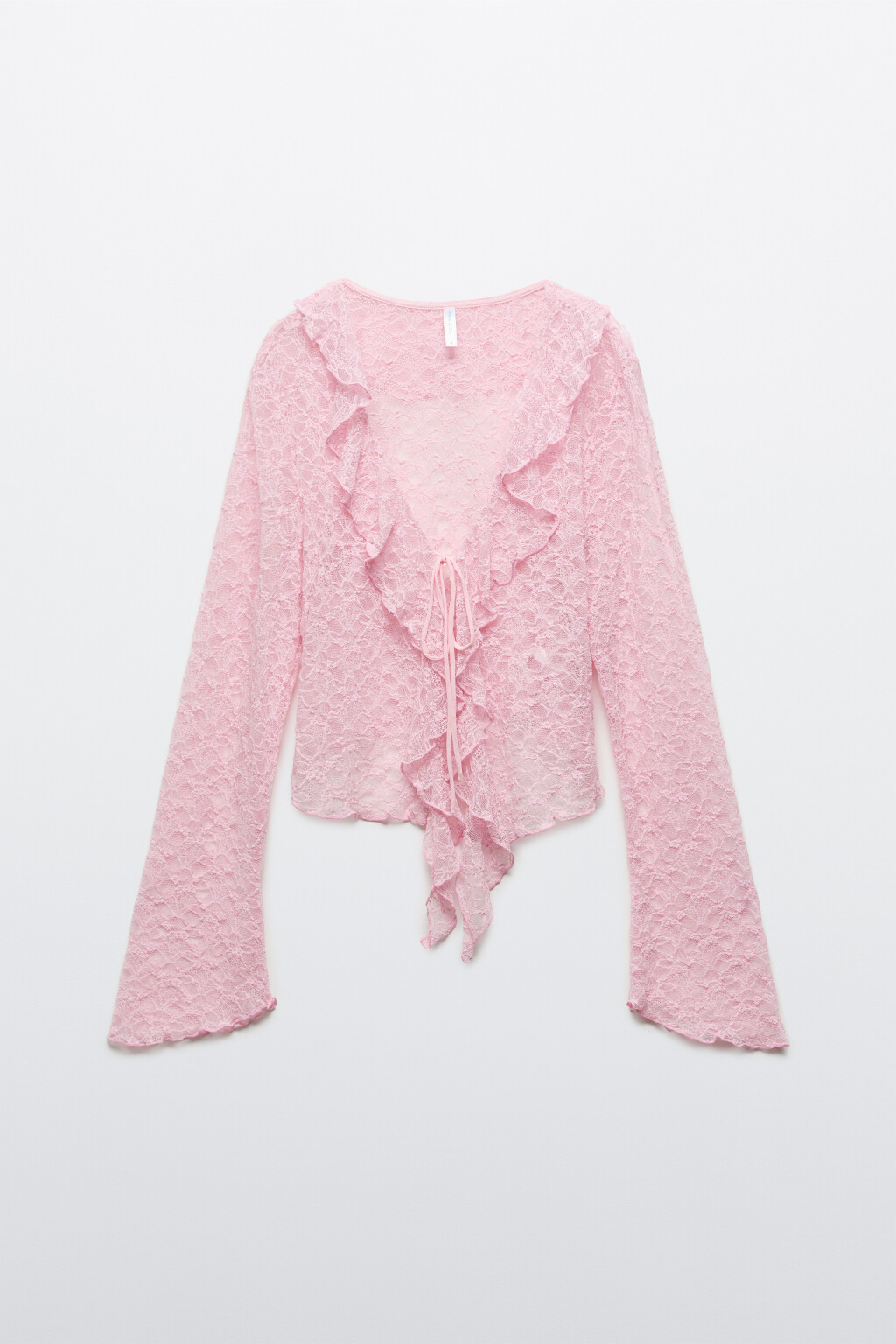 Блузка ажурная облегающая на завязках - цвет розовый - 1