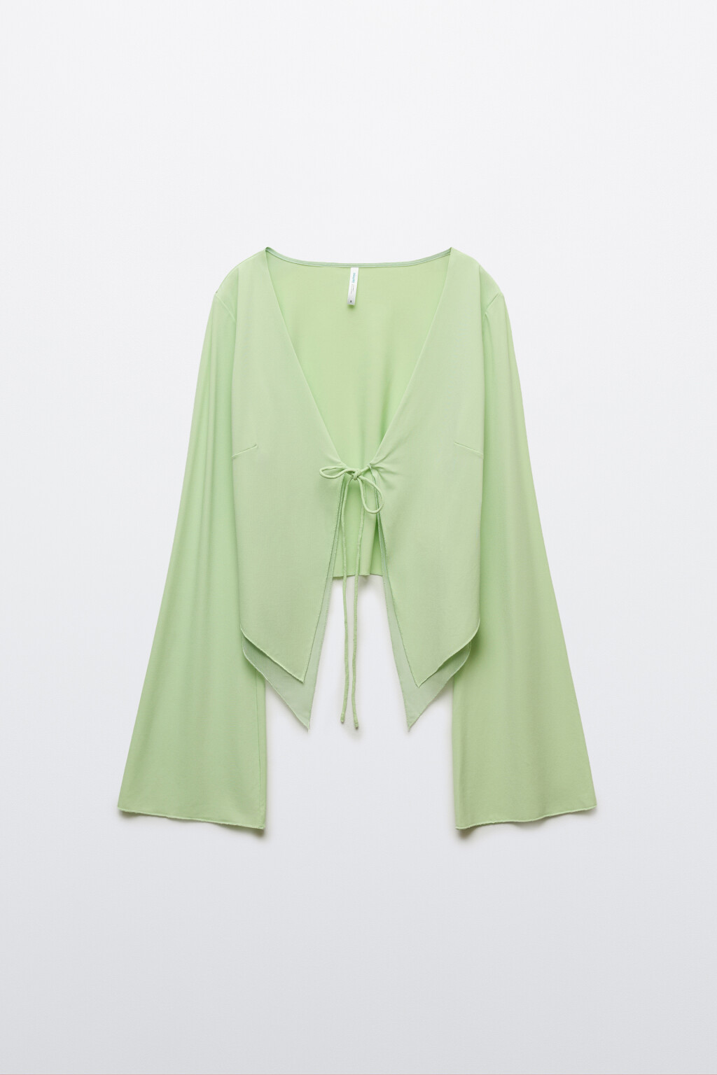 Блузка облегающая с расклешенными рукавами - цвет зеленый - 8