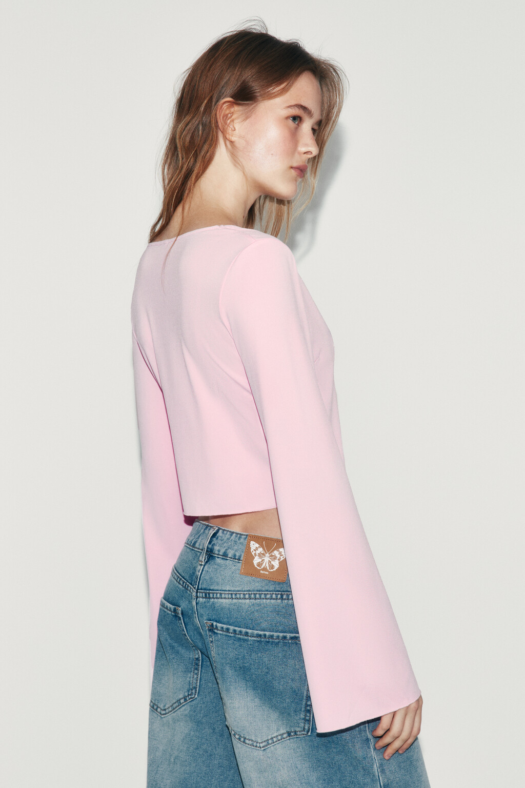 Блузка облегающая с расклешенными рукавами - цвет розовый - 3