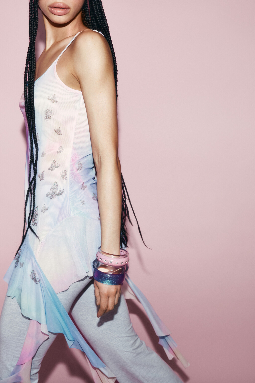 Блузка-майка сетчатая с асимметричной баской - цвет мультиколор - 3