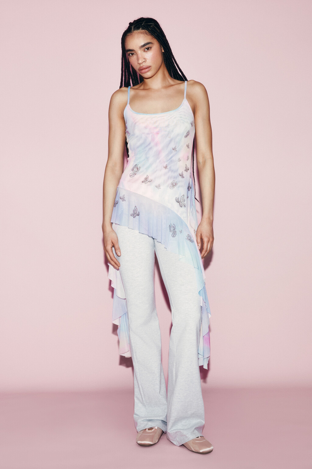 Блузка-майка сетчатая с асимметричной баской - цвет мультиколор - 4