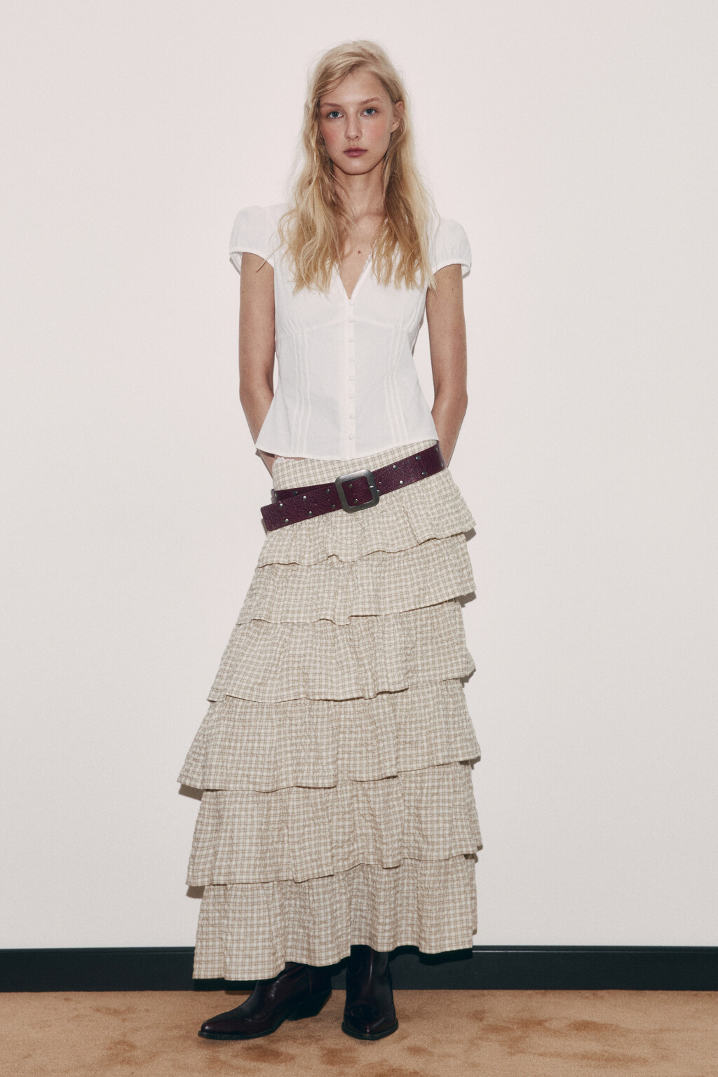 Рубашка хлопковая с рукавами-фонариками - цвет белый - 5