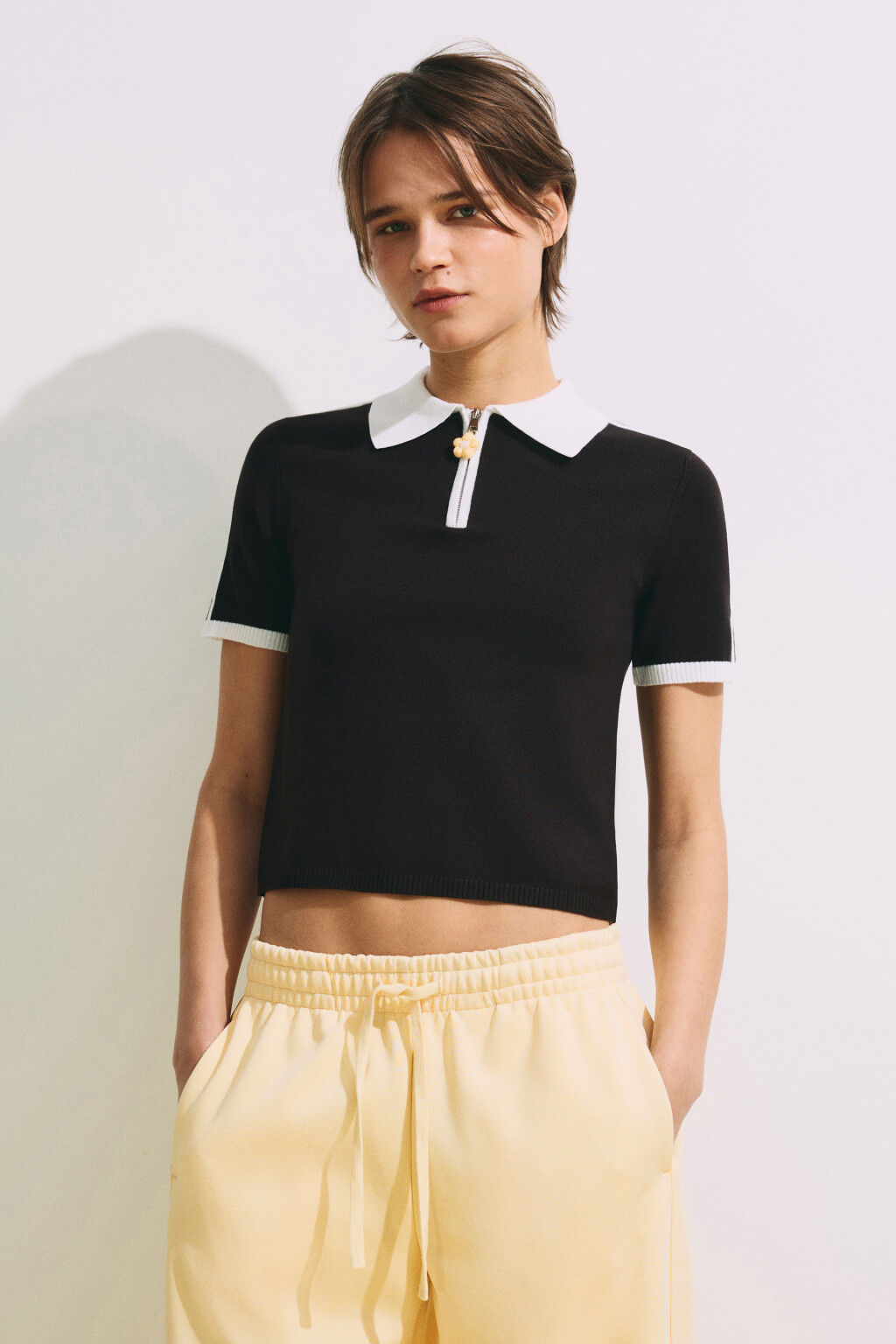 Футболка-поло вязаная с подвеской - цвет коричневый - 3