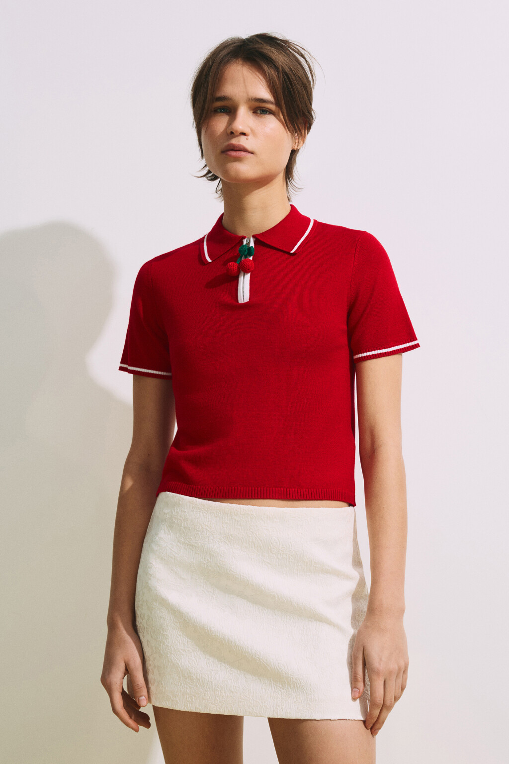 Футболка-поло вязаная с подвеской - цвет красный - 3