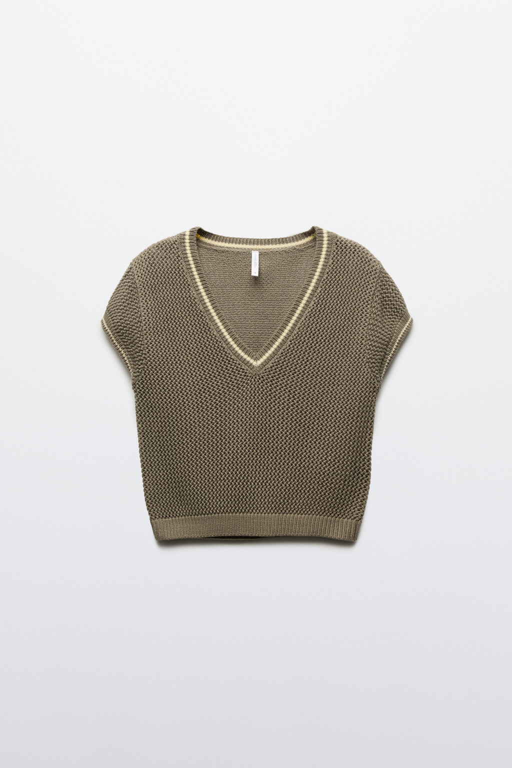 Футболка-топ кроше укороченная с кантом - цвет зеленый - 1