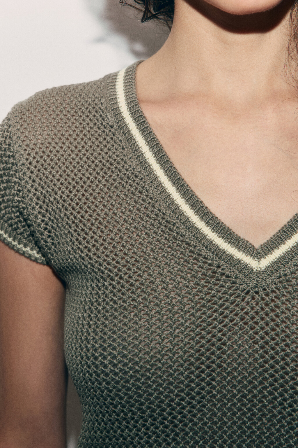 Футболка-топ кроше укороченная с кантом - цвет зеленый - 6