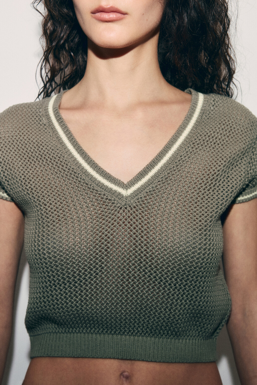 Футболка-топ кроше укороченная с кантом - цвет зеленый - 7