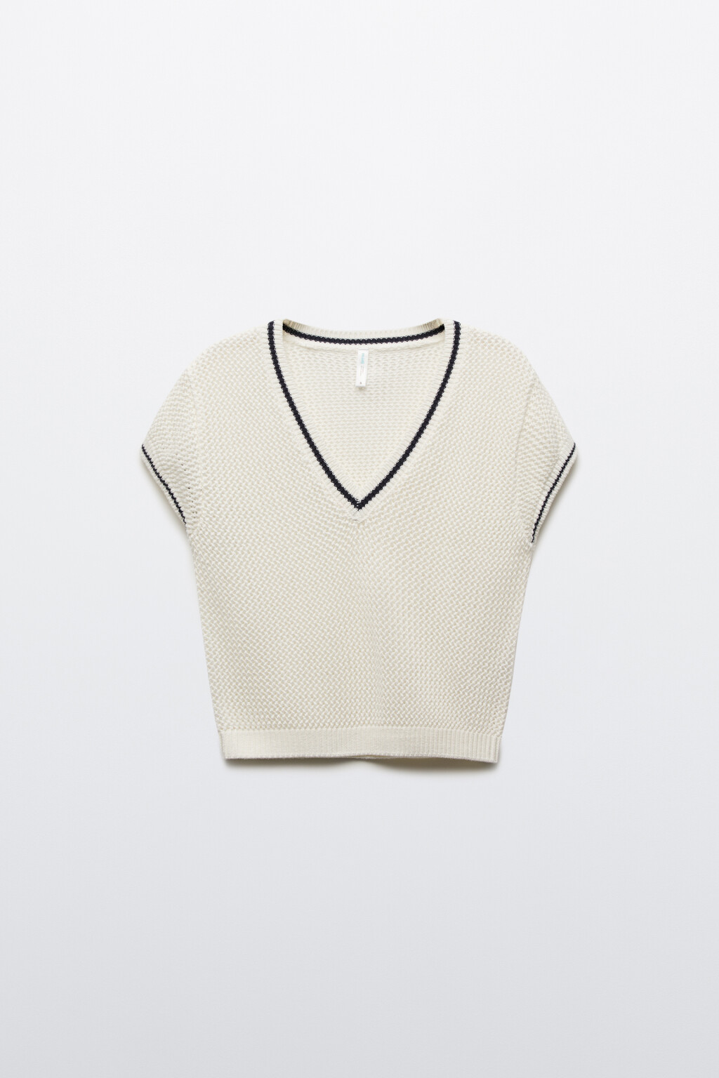 Футболка-топ кроше укороченная с кантом - цвет молочный - 1