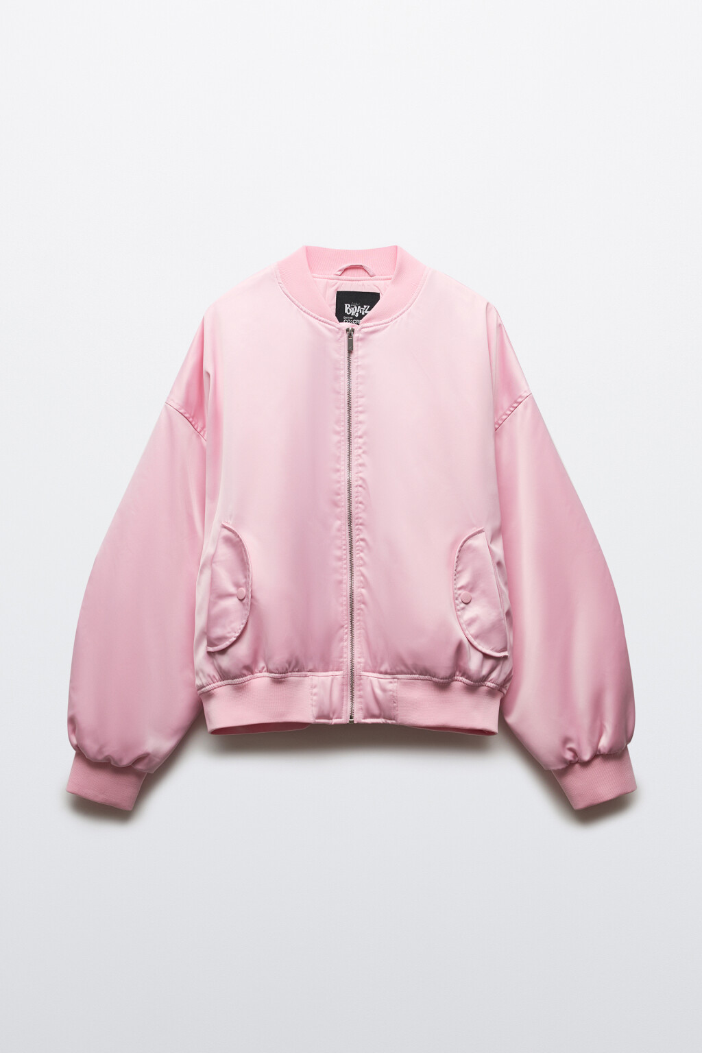 Куртка-бомбер атласная утепленная со стразами - цвет розовый - 10