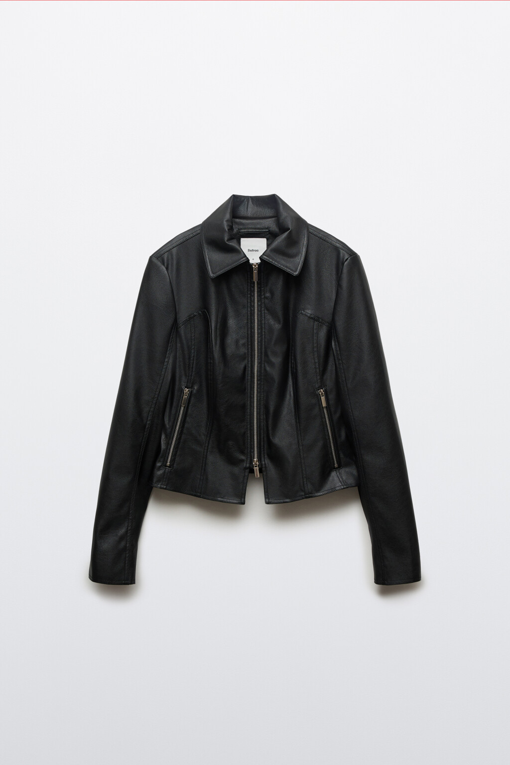 Куртка с кожаной фактурой приталенная - цвет черный - 8