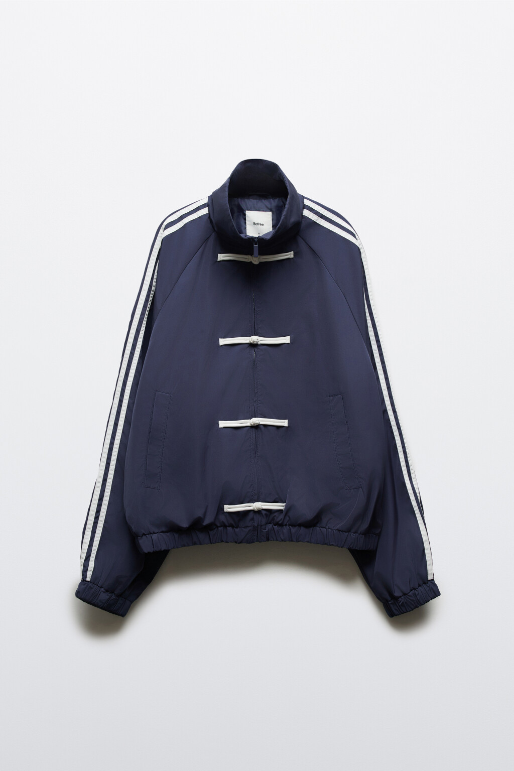 Куртка-бомбер с лампасами и воротником-стойкой - цвет синий - 8