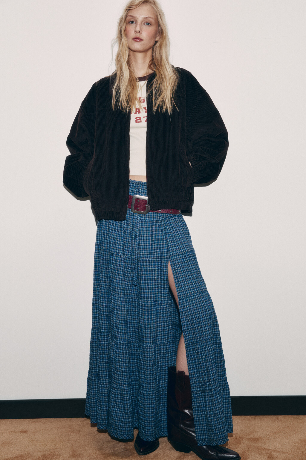 Куртка-бомбер вельветовая с отложным воротником - цвет коричневый - 1