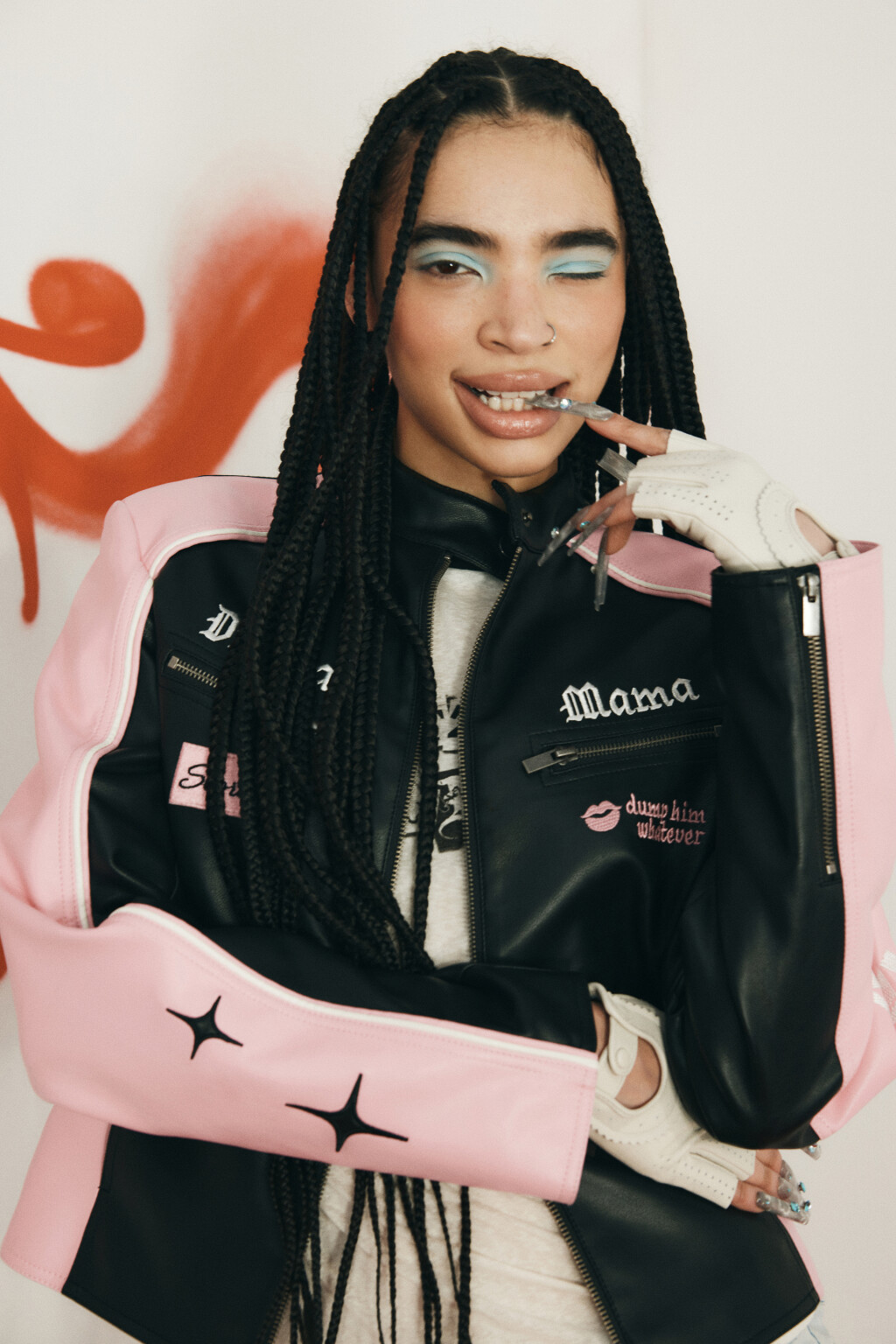 Куртка из искусственной кожи с вышивкой - цвет мультиколор - 1