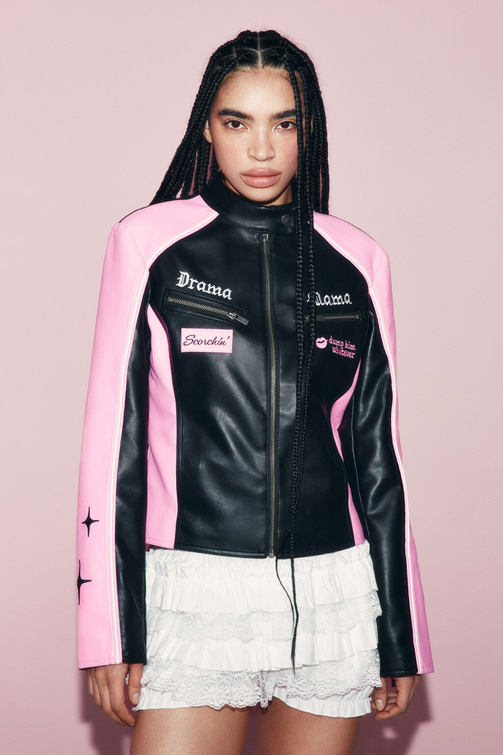 Куртка из искусственной кожи с вышивкой - цвет мультиколор - 4