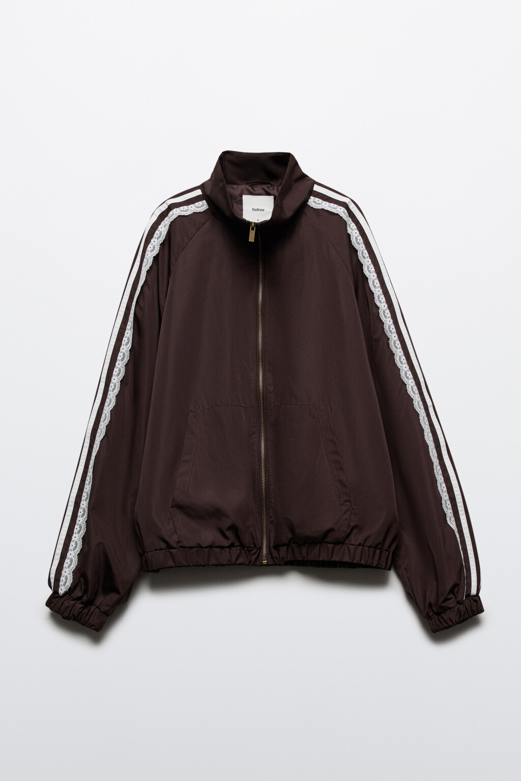 Куртка-ветровка с кружевными лампасами без капюшона - цвет коричневый - 8