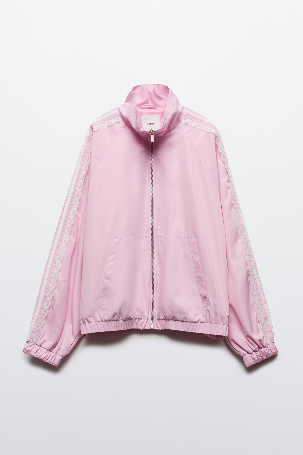 Куртка-ветровка с кружевными лампасами без капюшона - цвет розовый - 9