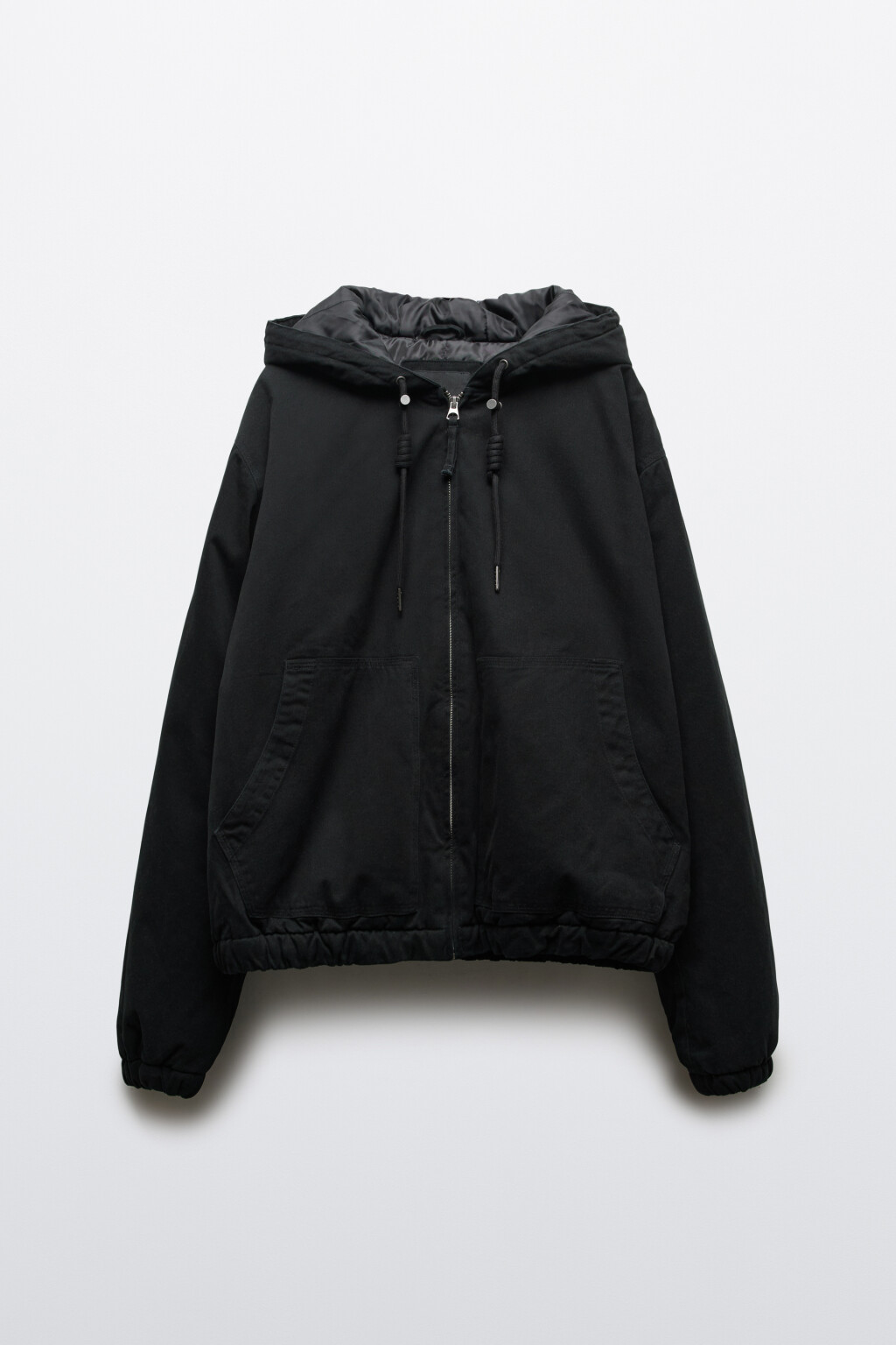 Куртка-бомбер хлопковая с капюшоном - цвет черный - 1