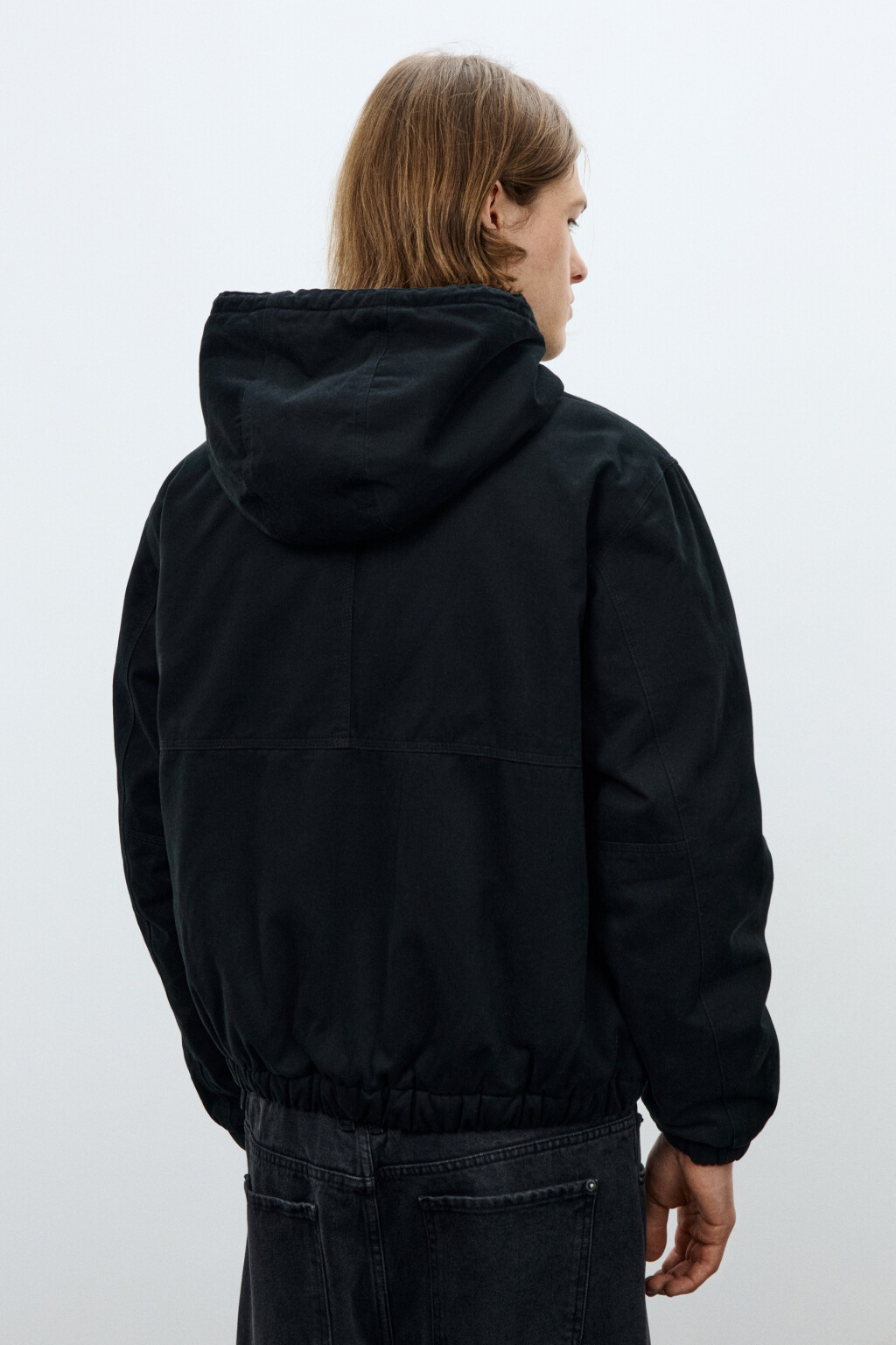 Куртка-бомбер хлопковая с капюшоном - цвет черный - 5