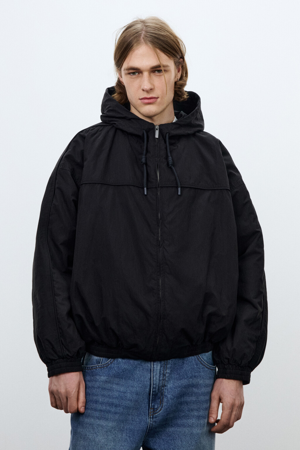 Куртка-бомбер с капюшоном - цвет черный - 3