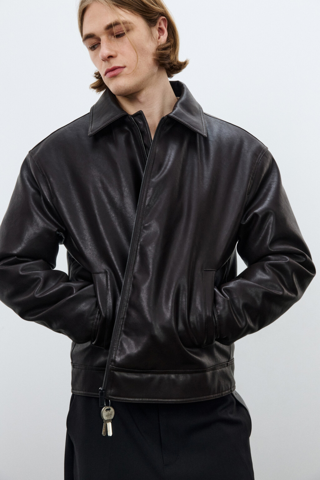 Куртка из искусственной кожи утепленная с отложным воротником - цвет коричневый - 1