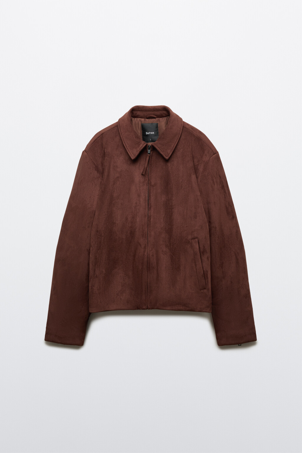 Куртка укороченная с замшевой фактурой без капюшона - цвет коричневый - 9