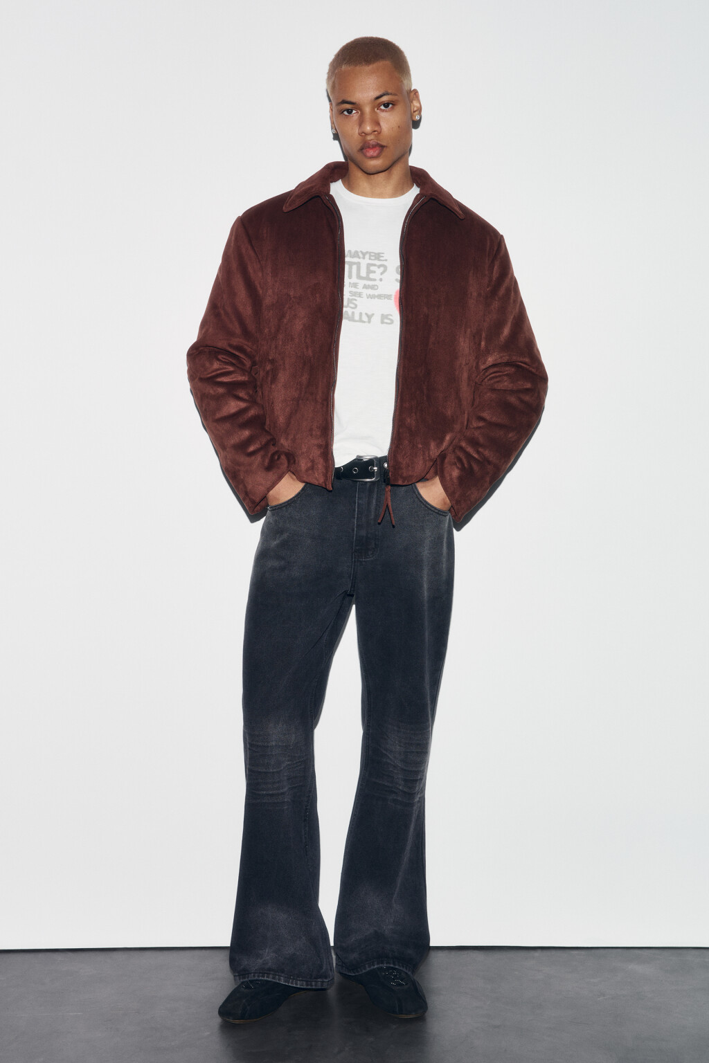 Куртка укороченная с замшевой фактурой без капюшона - цвет коричневый - 5