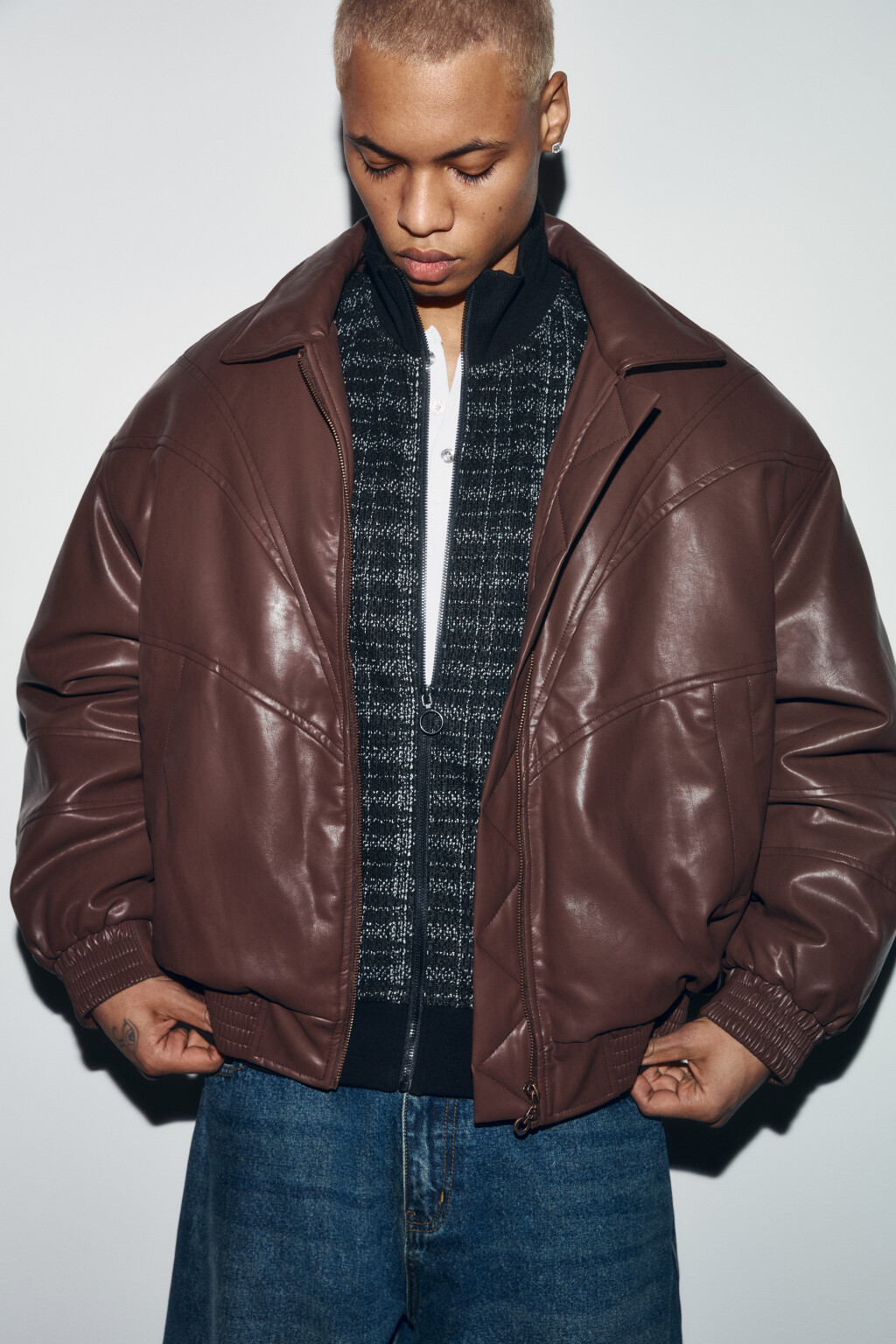 Куртка из искусственной кожи утепленная с отложным воротником - цвет коричневый - 2