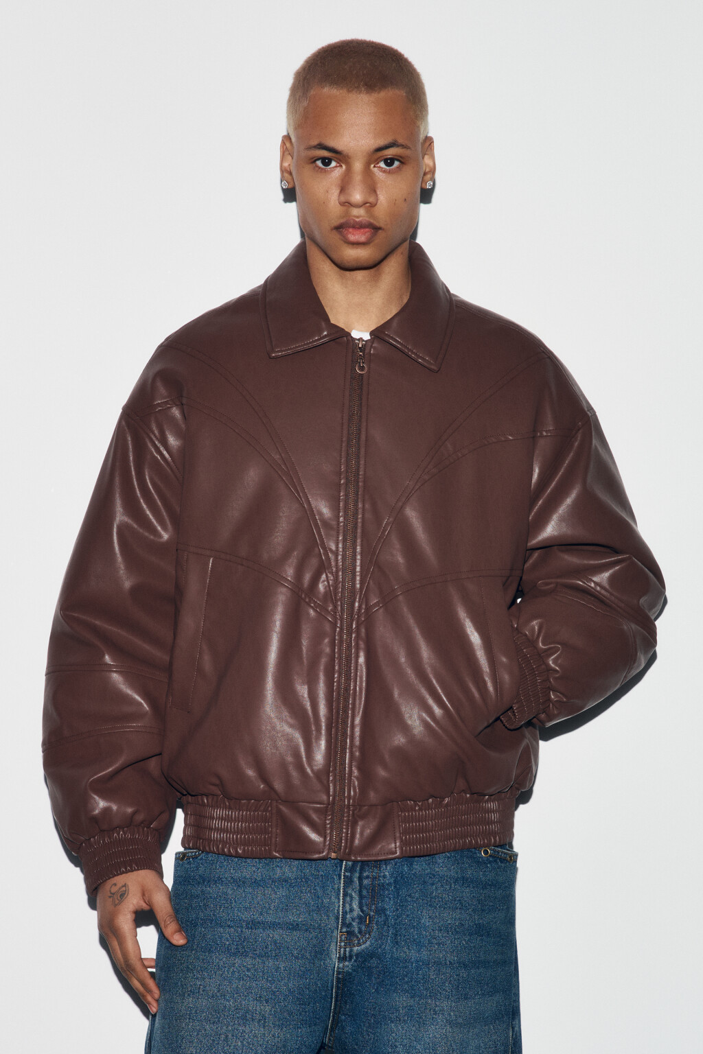 Куртка из искусственной кожи утепленная с отложным воротником - цвет коричневый - 3