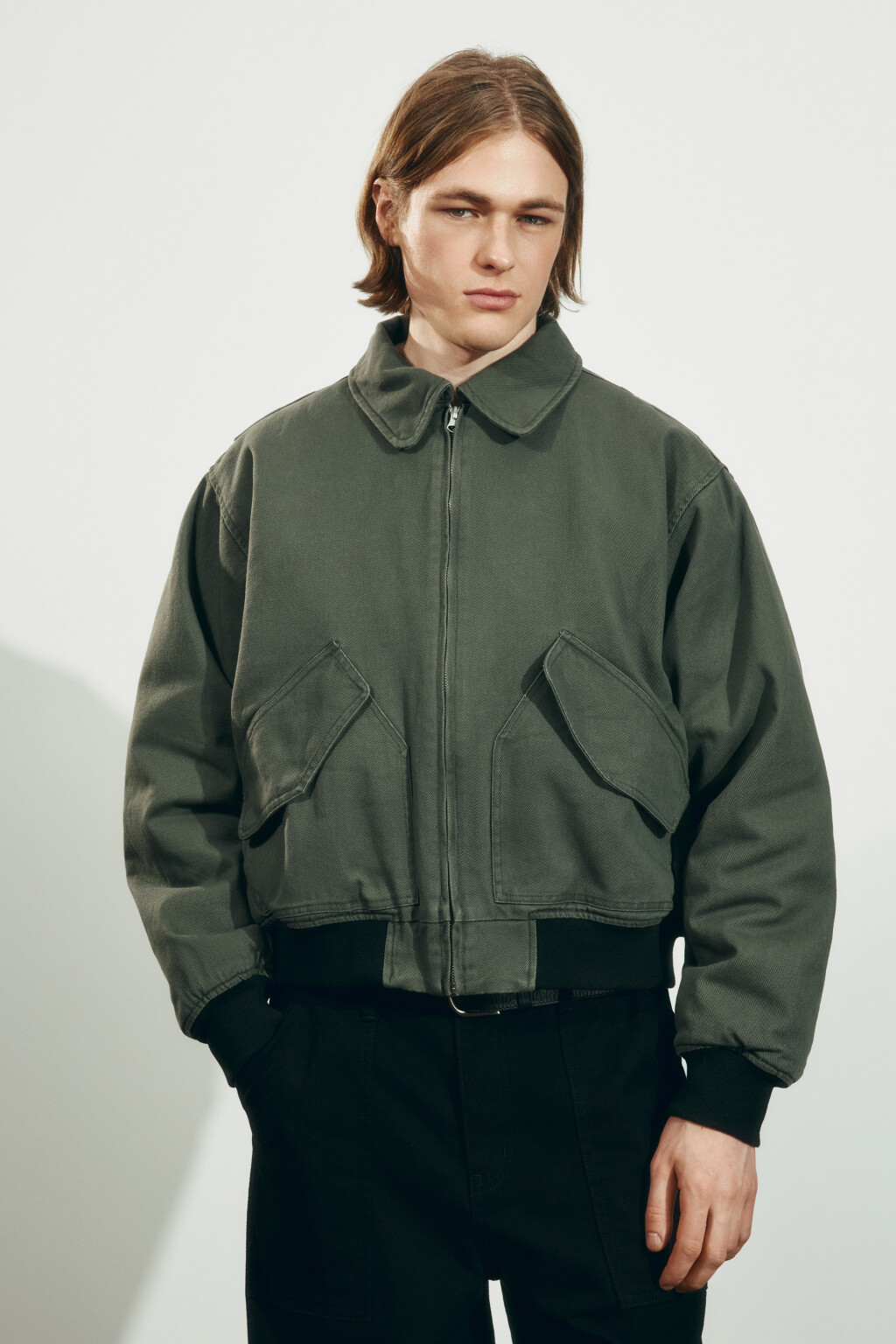 Куртка-бомбер джинсовая с отложным воротником - цвет зеленый - 3