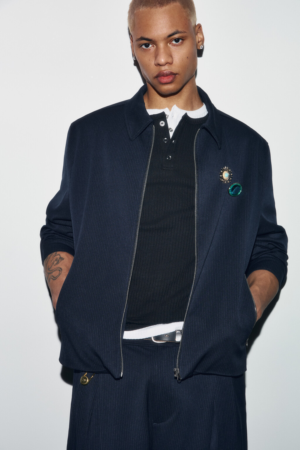 Куртка-рубашка в полоску с вискозой - цвет синий - 1