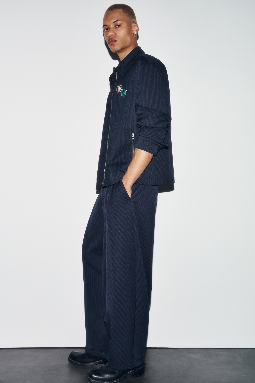 Куртка-рубашка в полоску с вискозой - цвет синий - 2