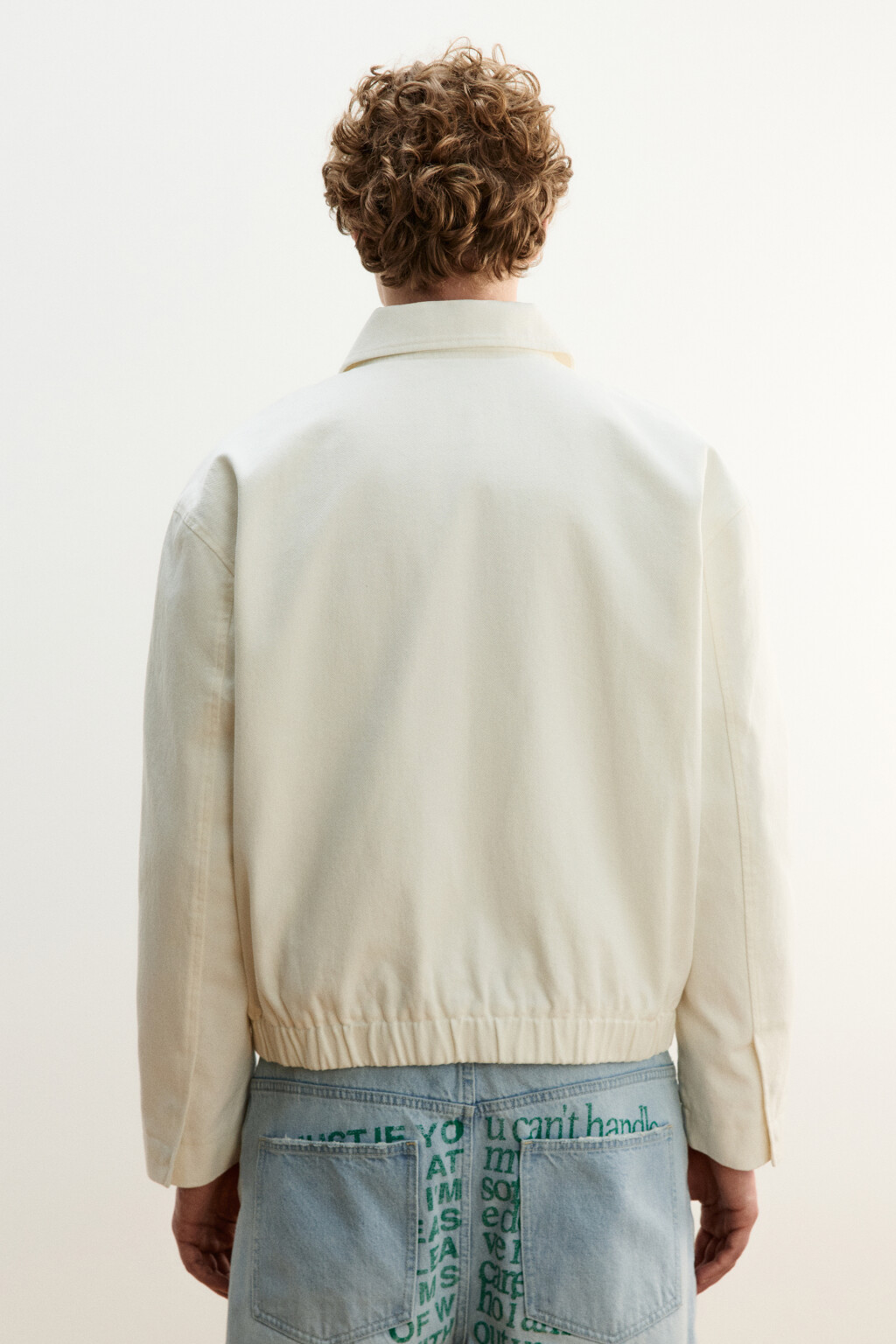 Куртка джинсовая с отложным воротником на молнии - цвет ванильный - 4