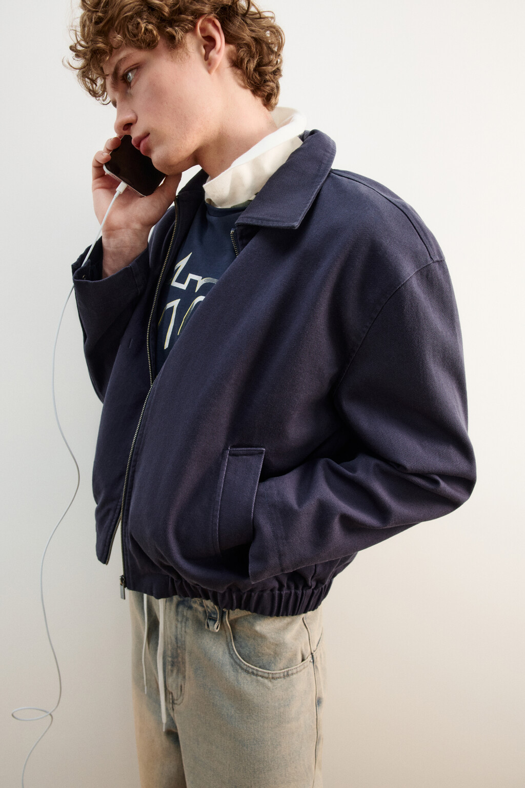 Куртка джинсовая с отложным воротником на молнии - цвет синий - 1