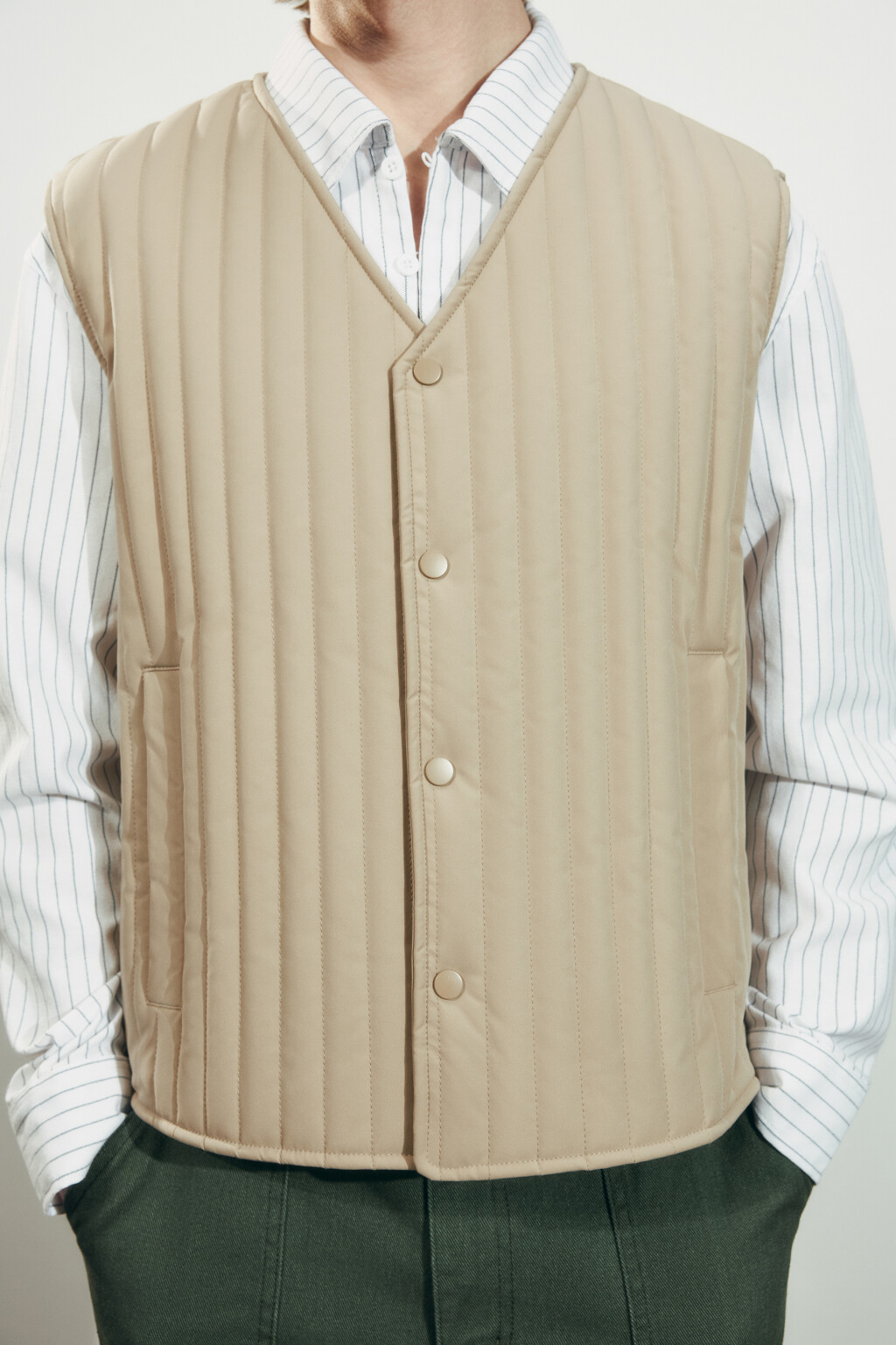 Жилет стеганый утепленный - цвет бежевый - 7