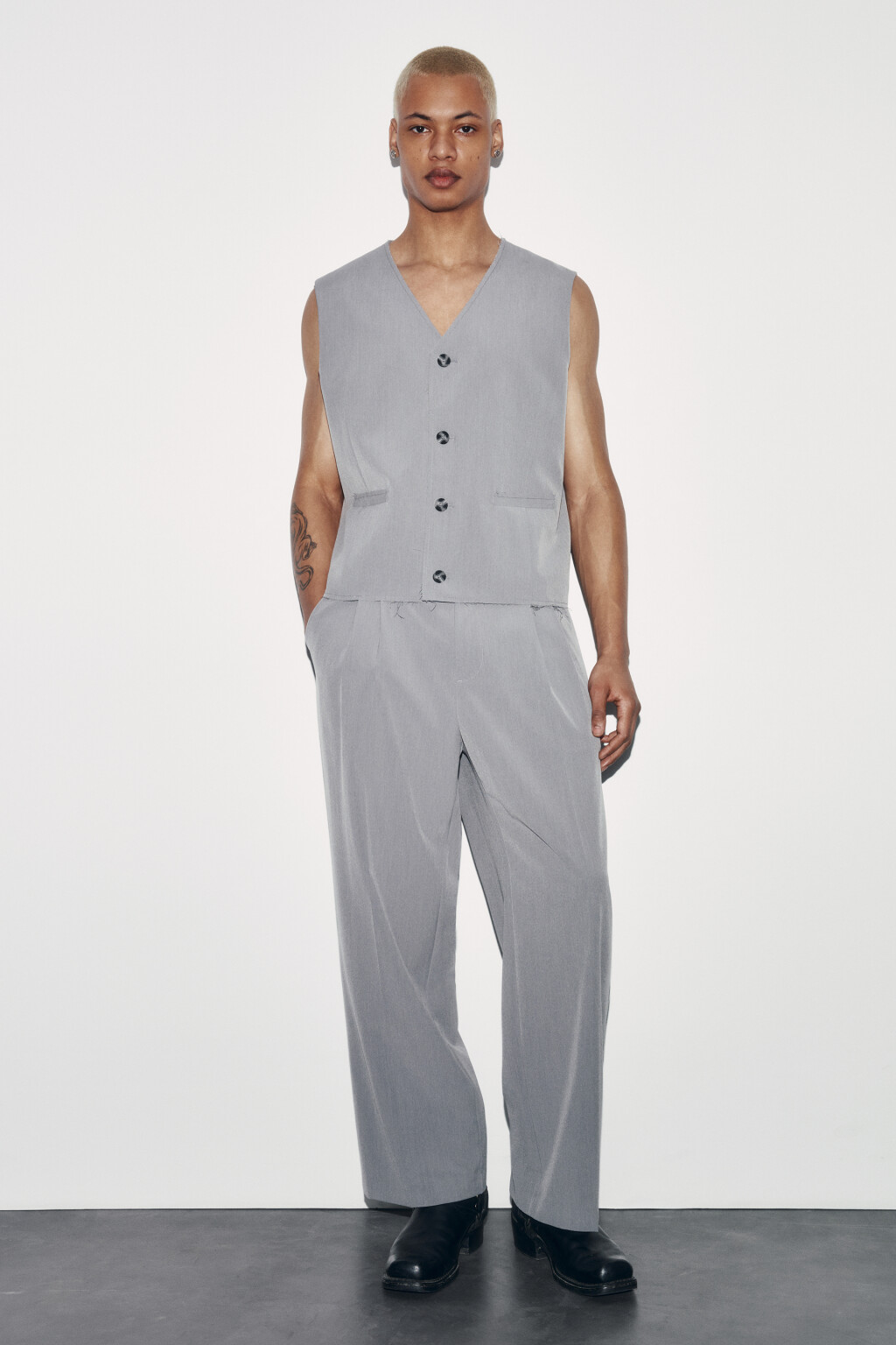 Жилет костюмный укороченный - цвет серый - 4