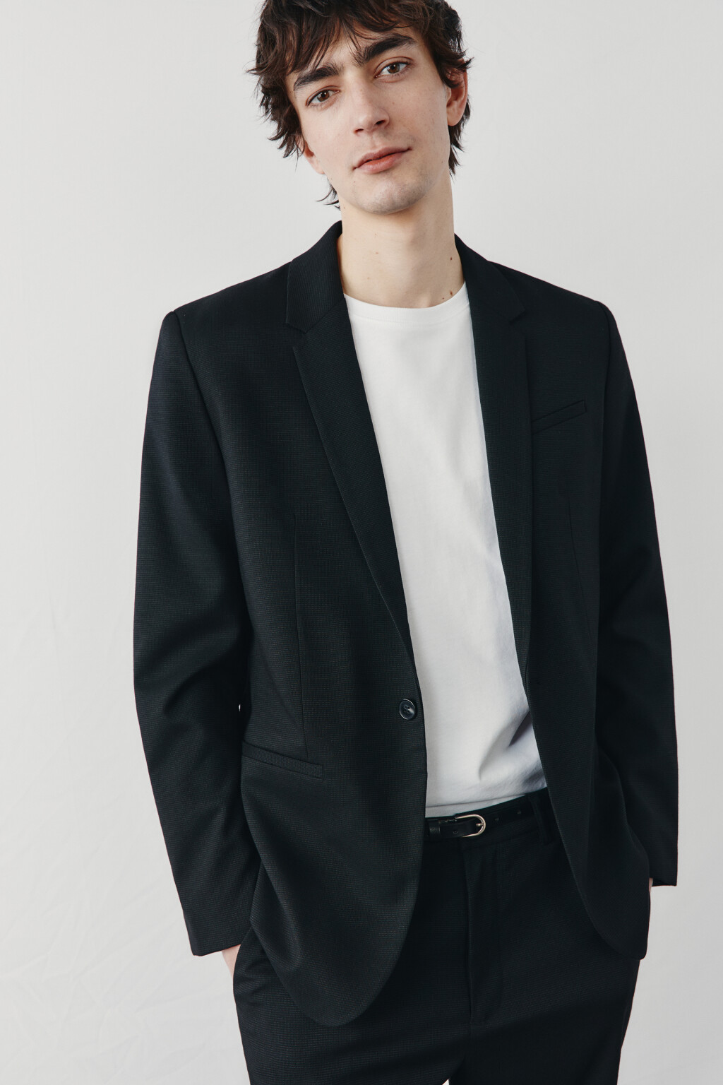 Пиджак приталенный однобортный с вискозой - цвет черный - 1