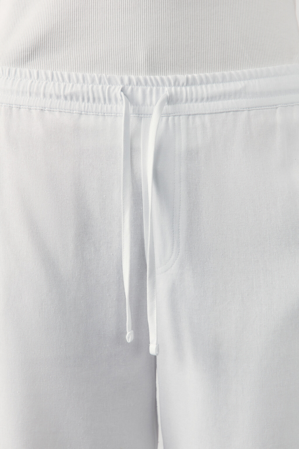 Брюки широкие трикотажные на завязках со льном - цвет белый - 5