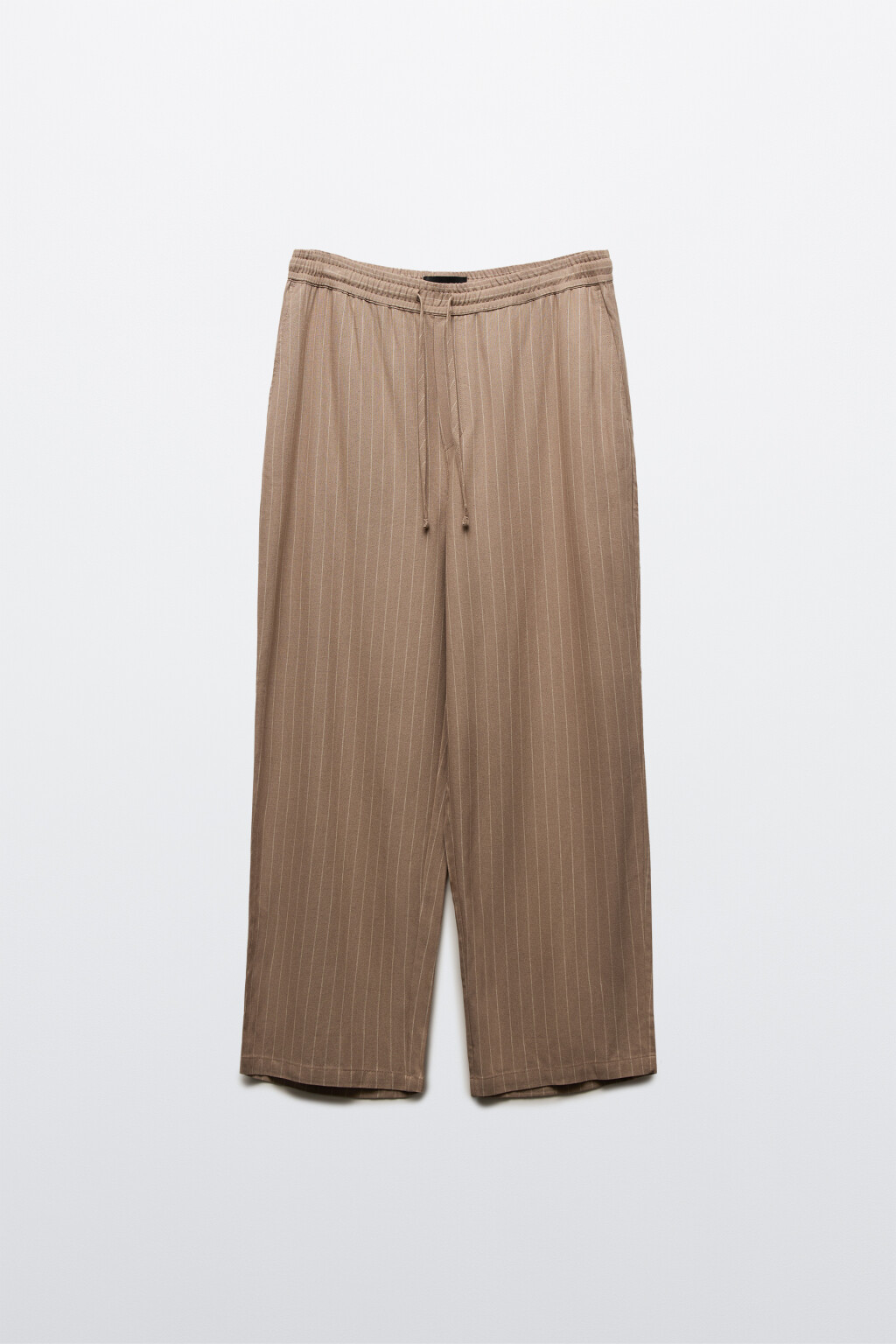 Брюки широкие трикотажные на завязках со льном - цвет коричневый - 7