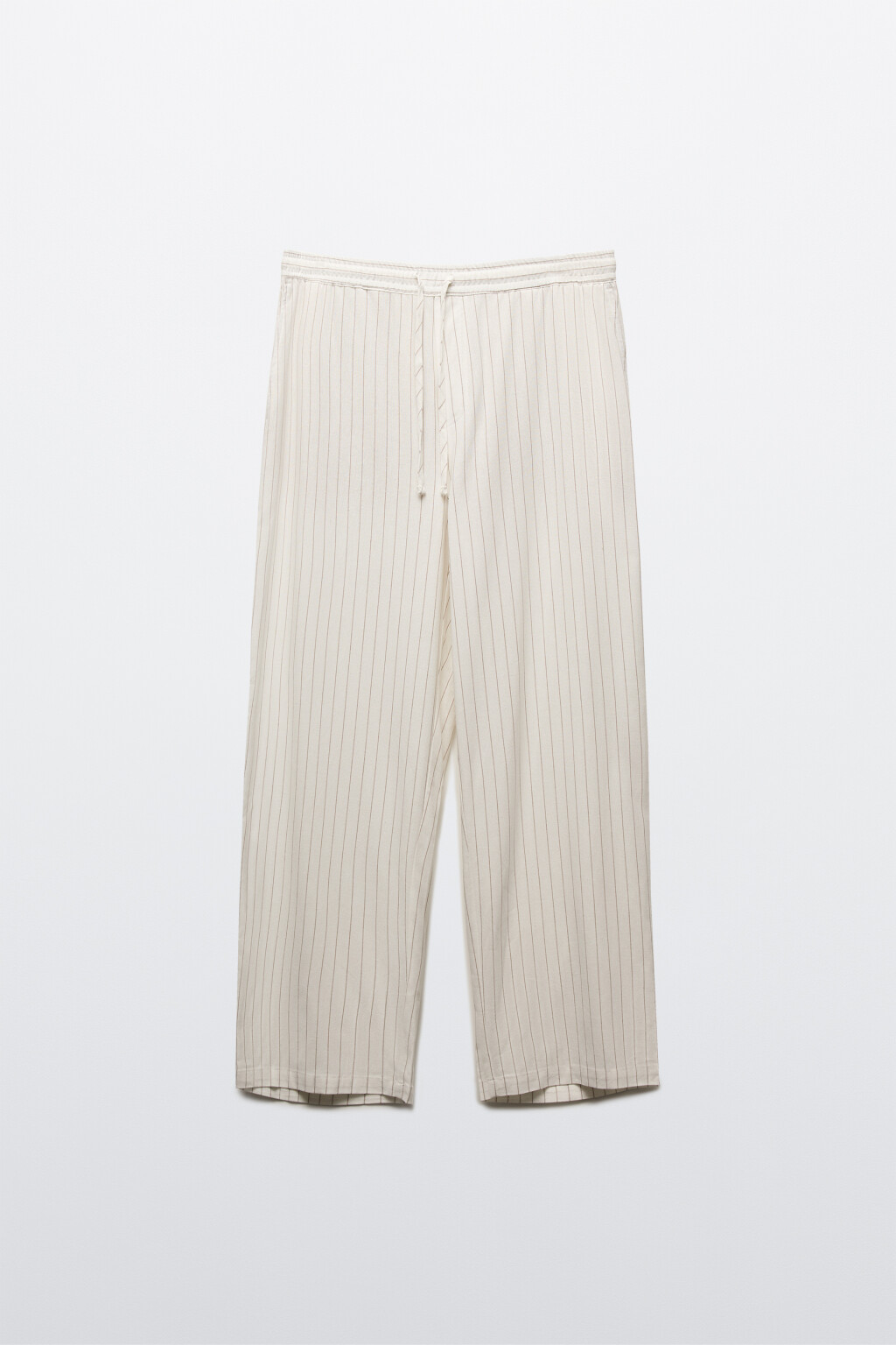 Брюки широкие трикотажные на завязках со льном - цвет бежевый - 8