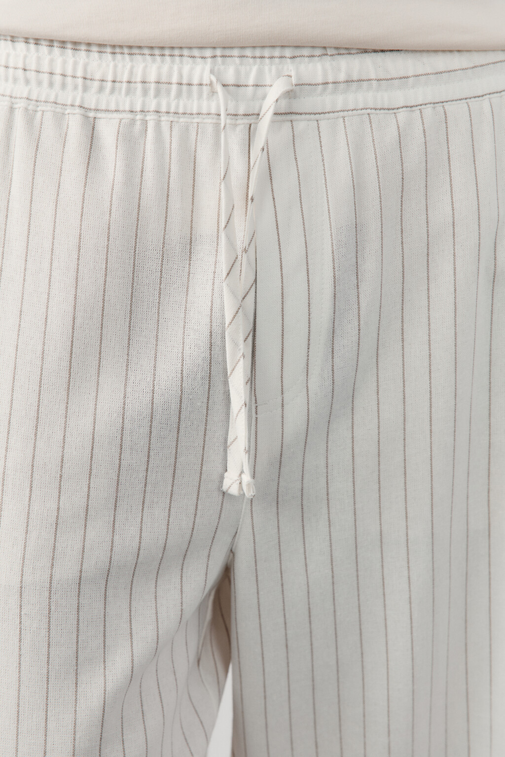 Брюки широкие трикотажные на завязках со льном - цвет бежевый - 7