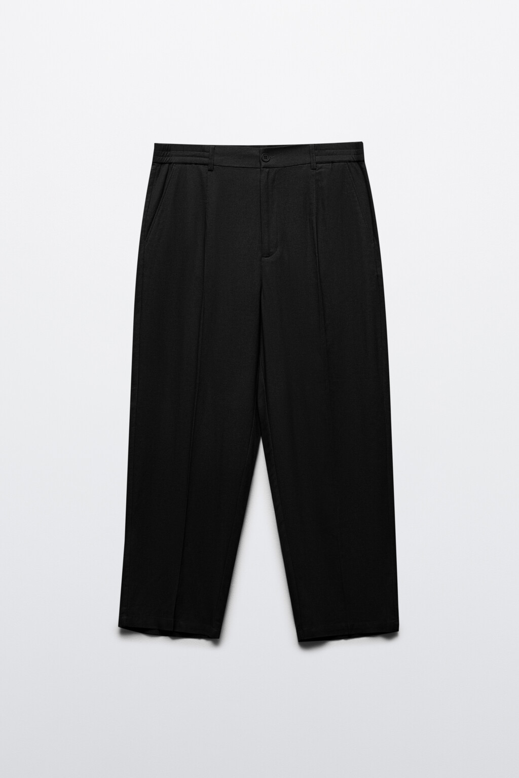 Брюки вискозные прямые со льном и средней посадкой - цвет черный - 1