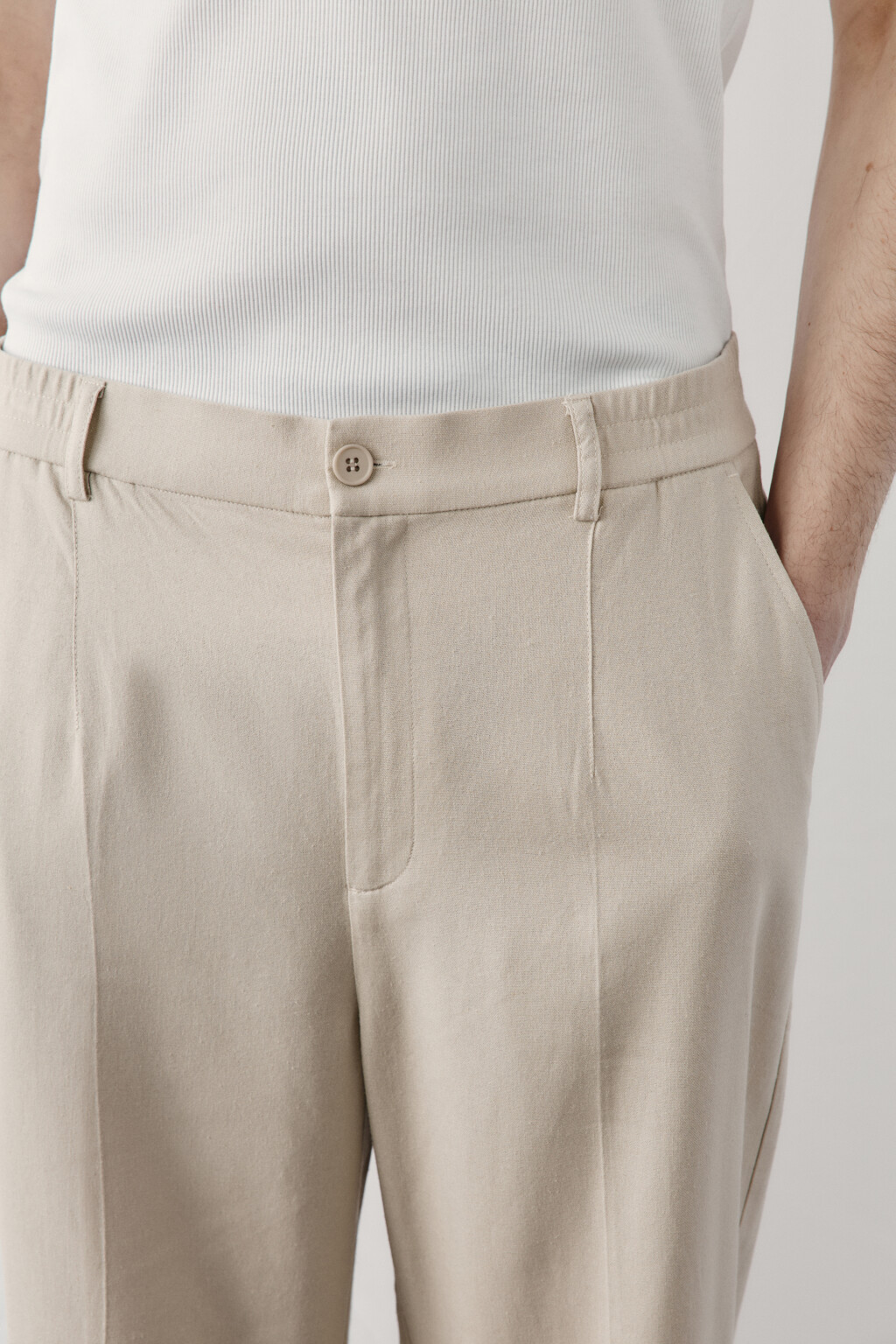 Брюки вискозные прямые со льном и средней посадкой - цвет бежевый - 5