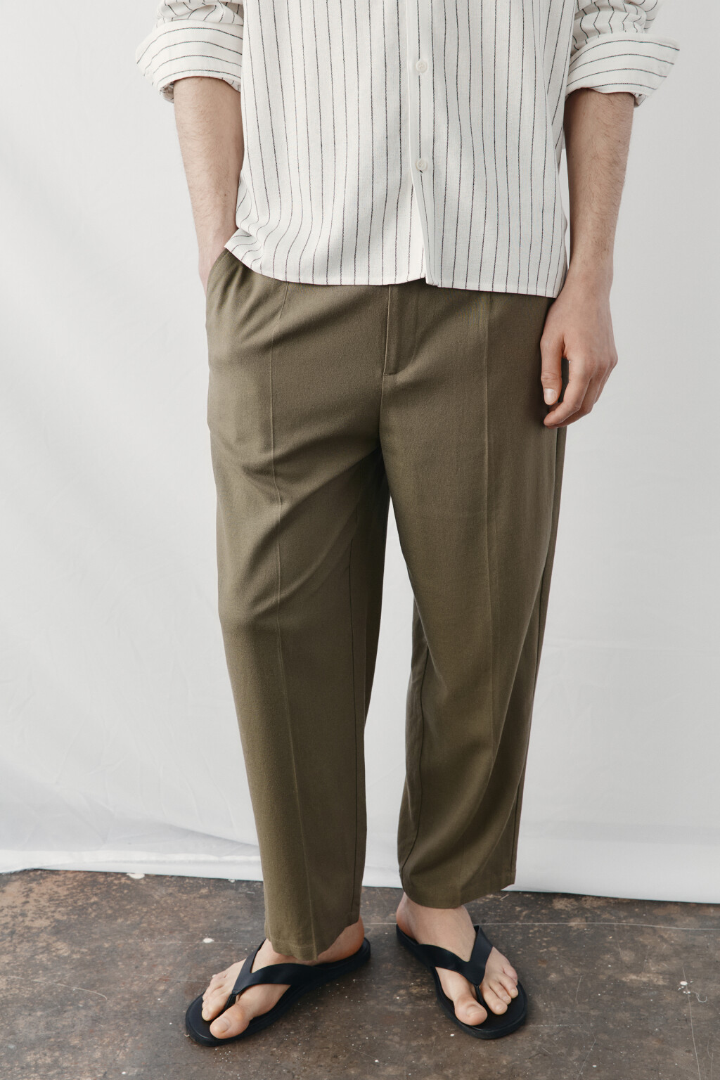 Брюки вискозные прямые со льном и средней посадкой - цвет коричневый - 1