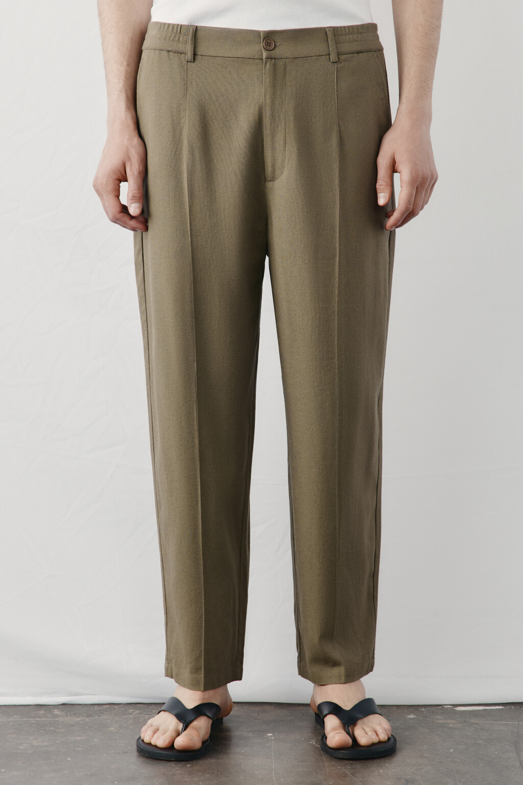 Брюки вискозные прямые со льном и средней посадкой - цвет коричневый - 3