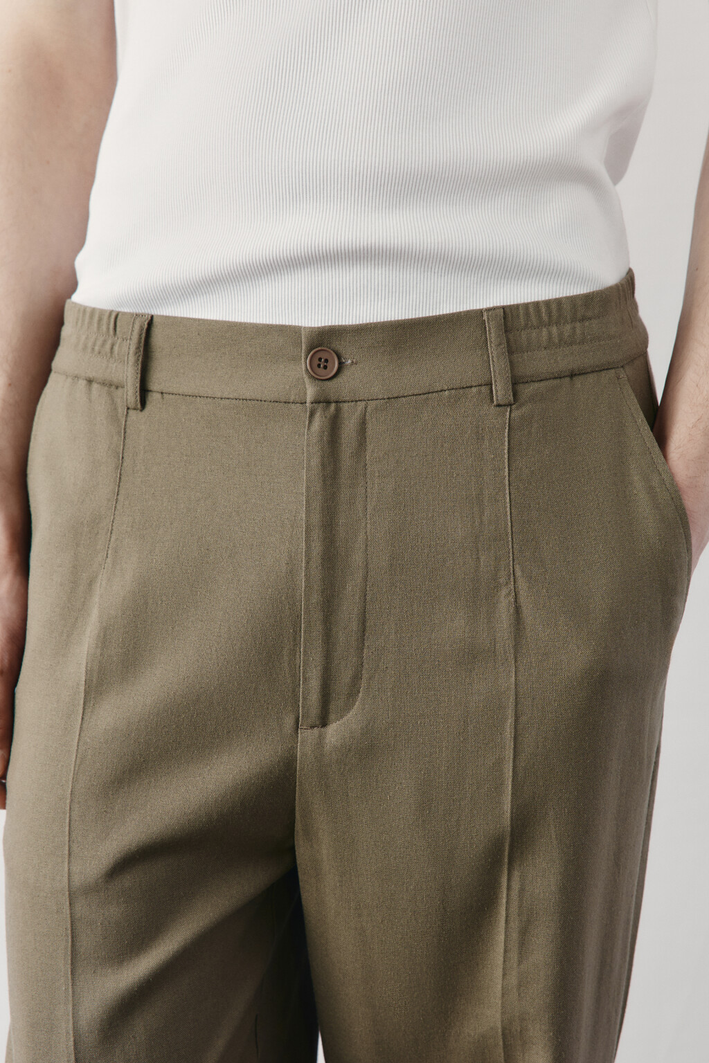 Брюки вискозные прямые со льном и средней посадкой - цвет коричневый - 6