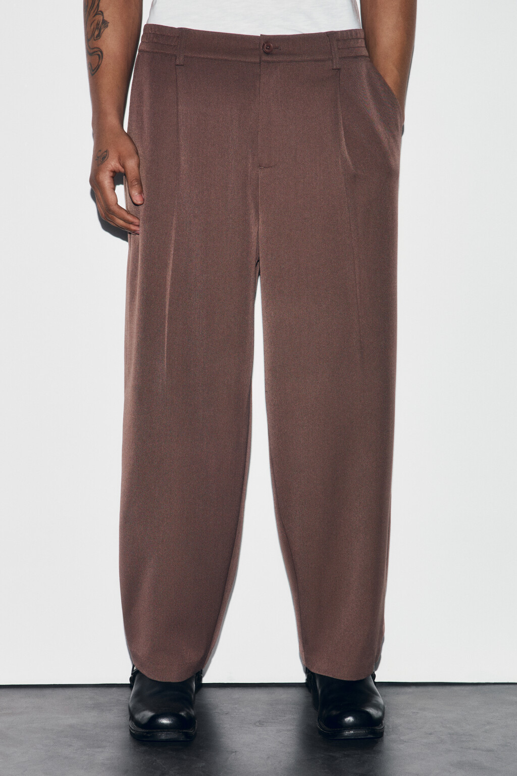 Брюки костюмные со средней посадкой - цвет коричневый - 3
