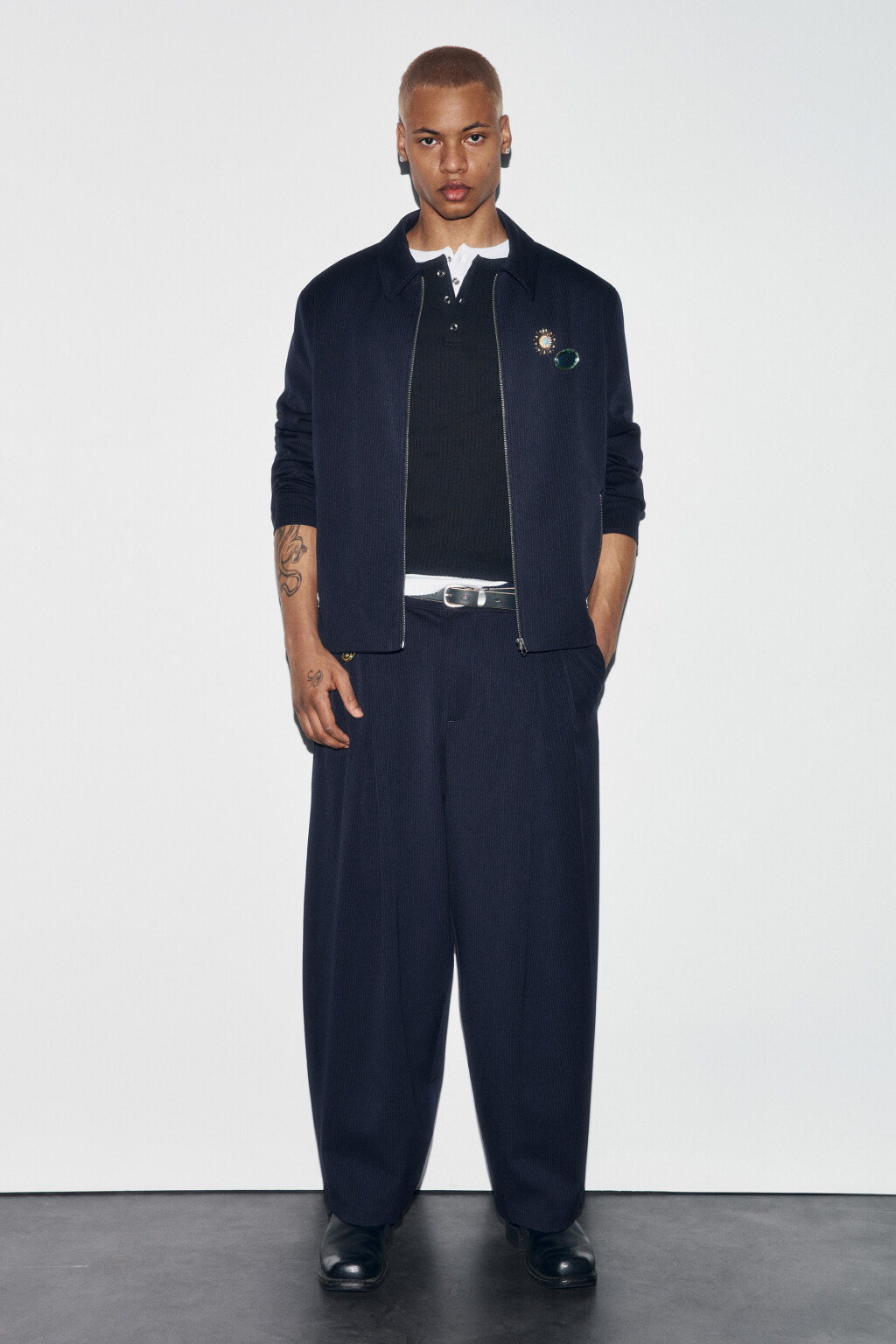 Брюки широкие костюмные в полоску - цвет синий - 4