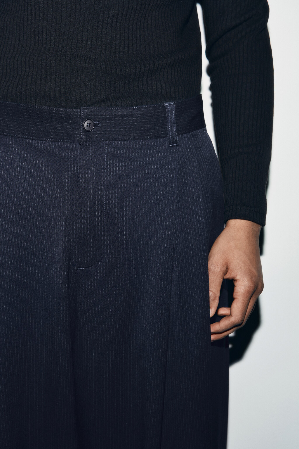 Брюки широкие костюмные в полоску - цвет синий - 5
