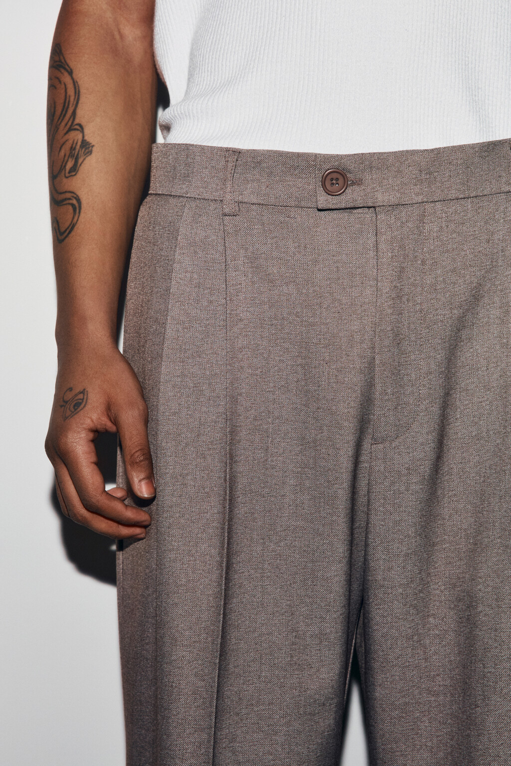 Брюки straight fit костюмные со средней посадкой - цвет коричневый - 5