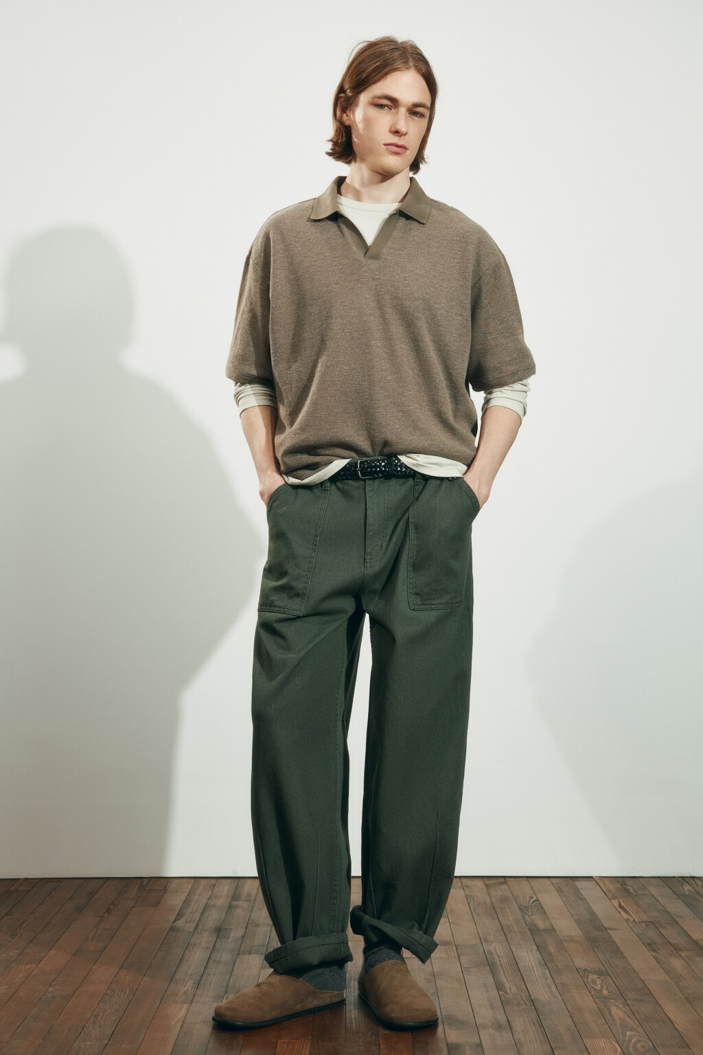 Брюки wide leg со средней посадкой в рубчик - цвет зеленый - 5